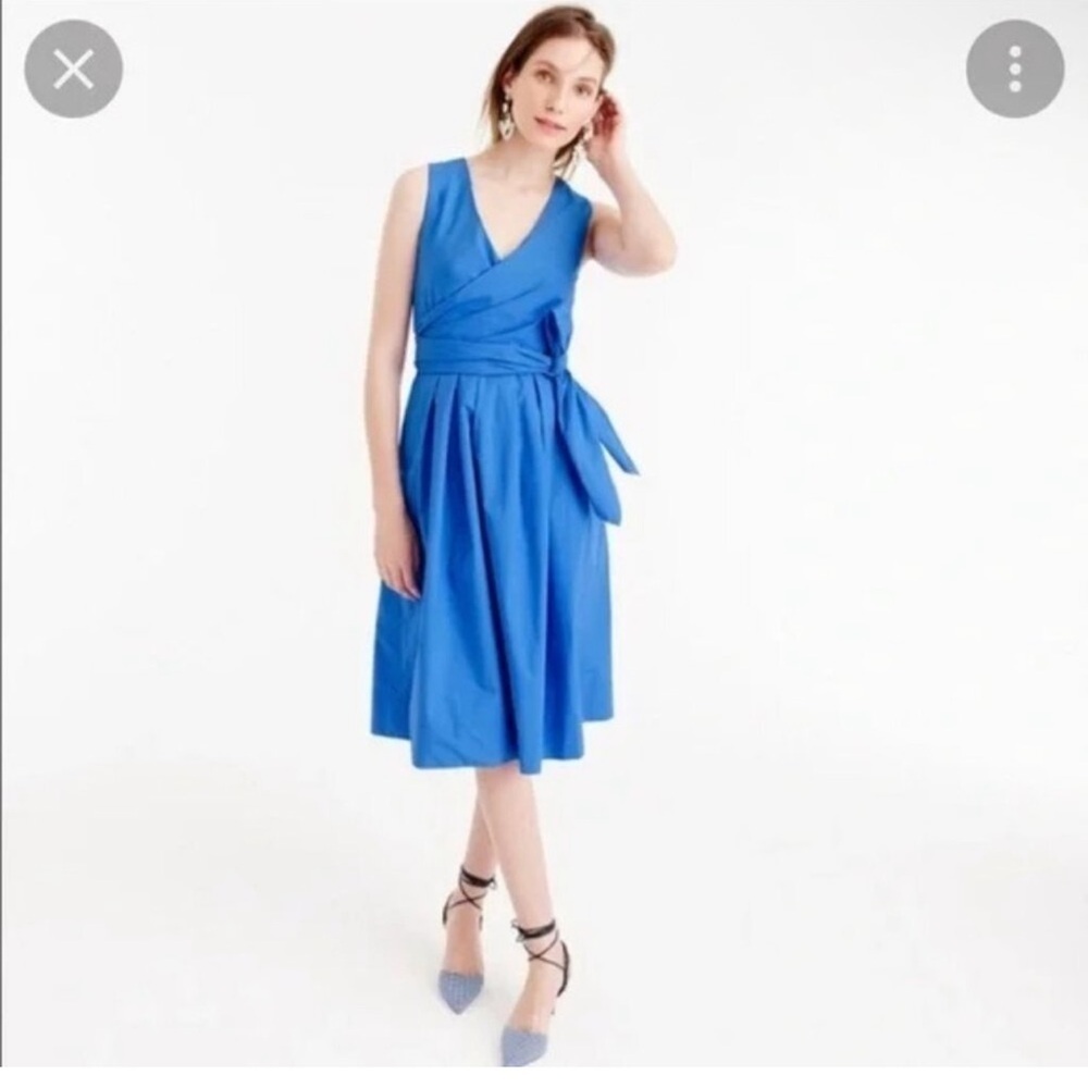 J. Crew Women’s Cotton Poplin Blue Faux Wrap Midi Dress Sz 4